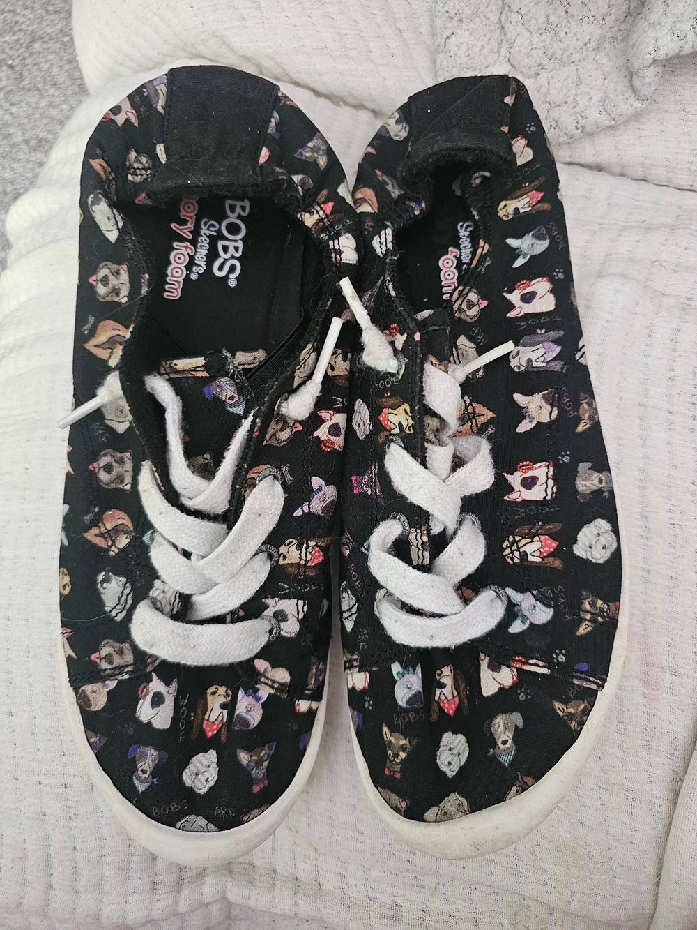 Skechers BOBS Black Canvas Sneakers with Dog Print - Picture 1 of 3